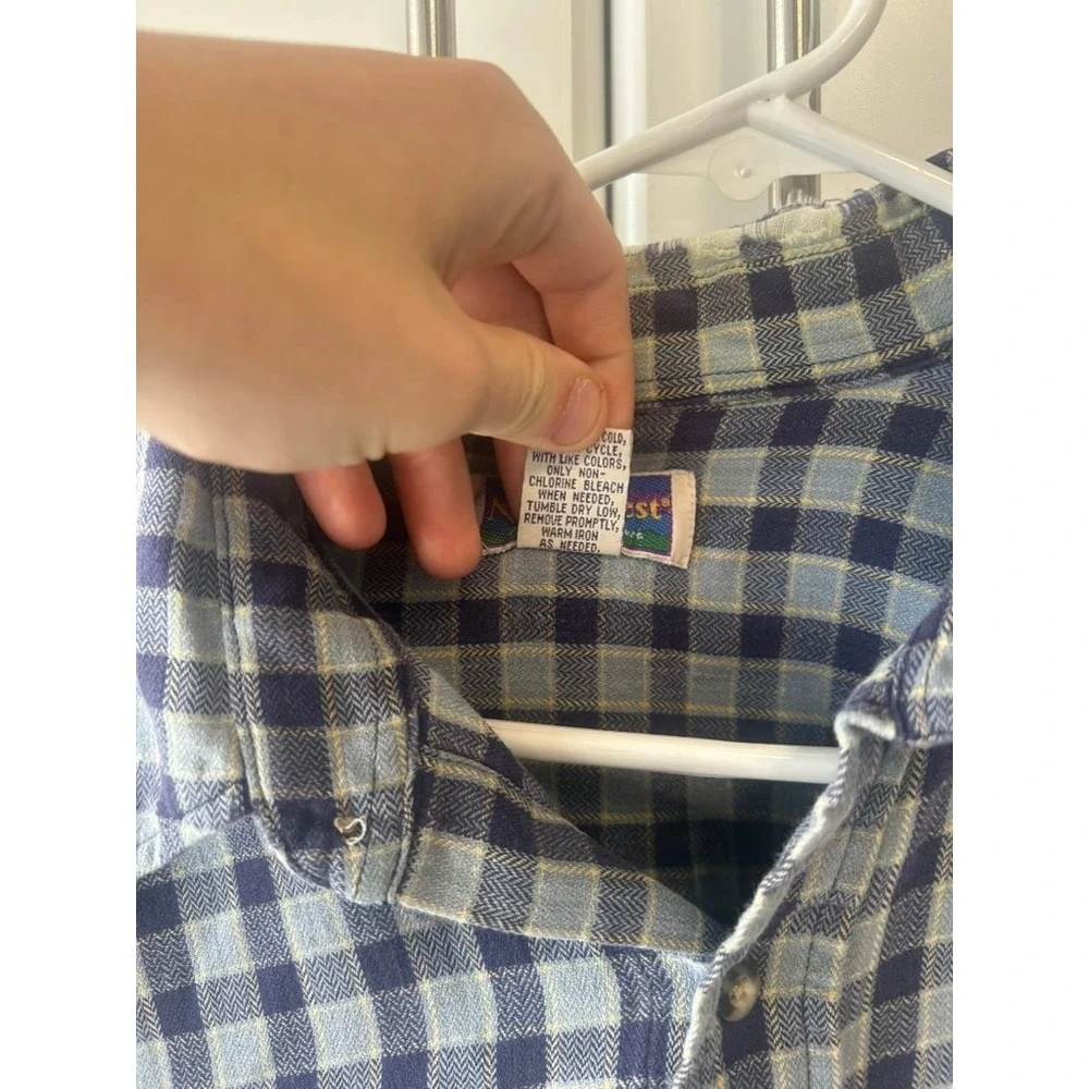 NorthCrest Mens Blue Grey Plaid Long Sleeve Cotton‎ Button Down Shirt LT 42-44